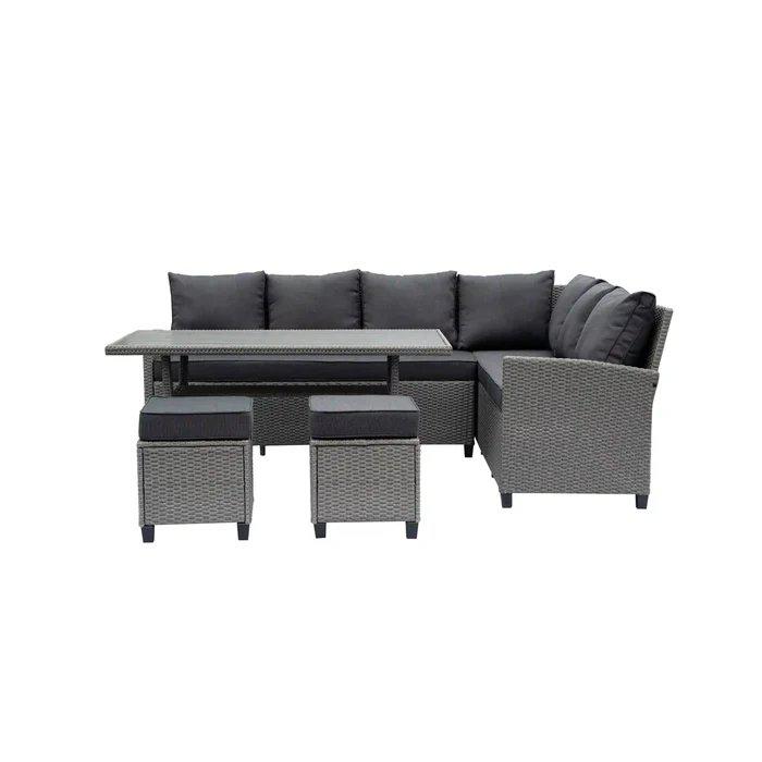 Outdoor Wicker Patio Sectional Sofa & Ottoman Set with Table. Picture 4
