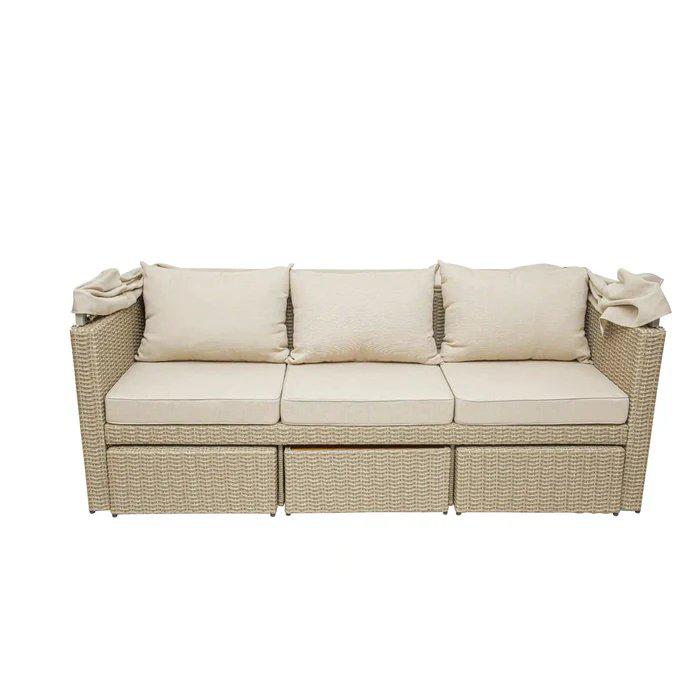 Outdoor Wicker Patio Sofa with Canopy & Ottoman Set. Picture 2