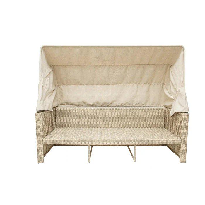 Outdoor Wicker Patio Sofa with Canopy & Ottoman Set. Picture 4