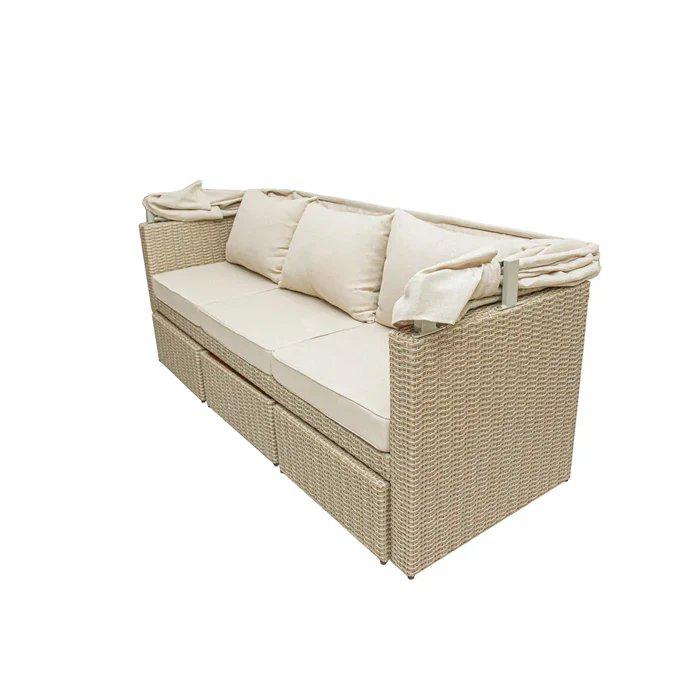 Outdoor Wicker Patio Sofa with Canopy & Ottoman Set. Picture 5