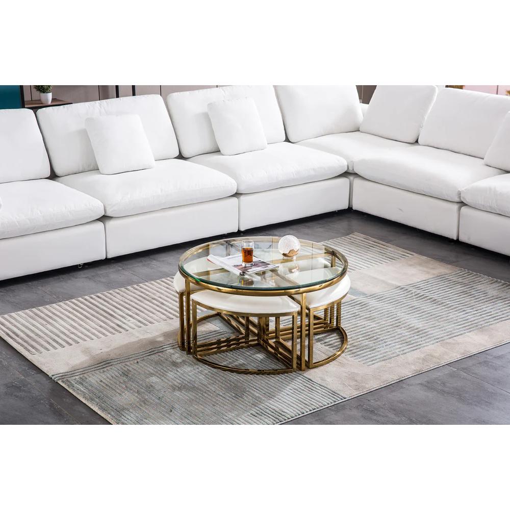 Round Coffee Table With 4 Stools 10Mm Clear Tempered Glass. Picture 9