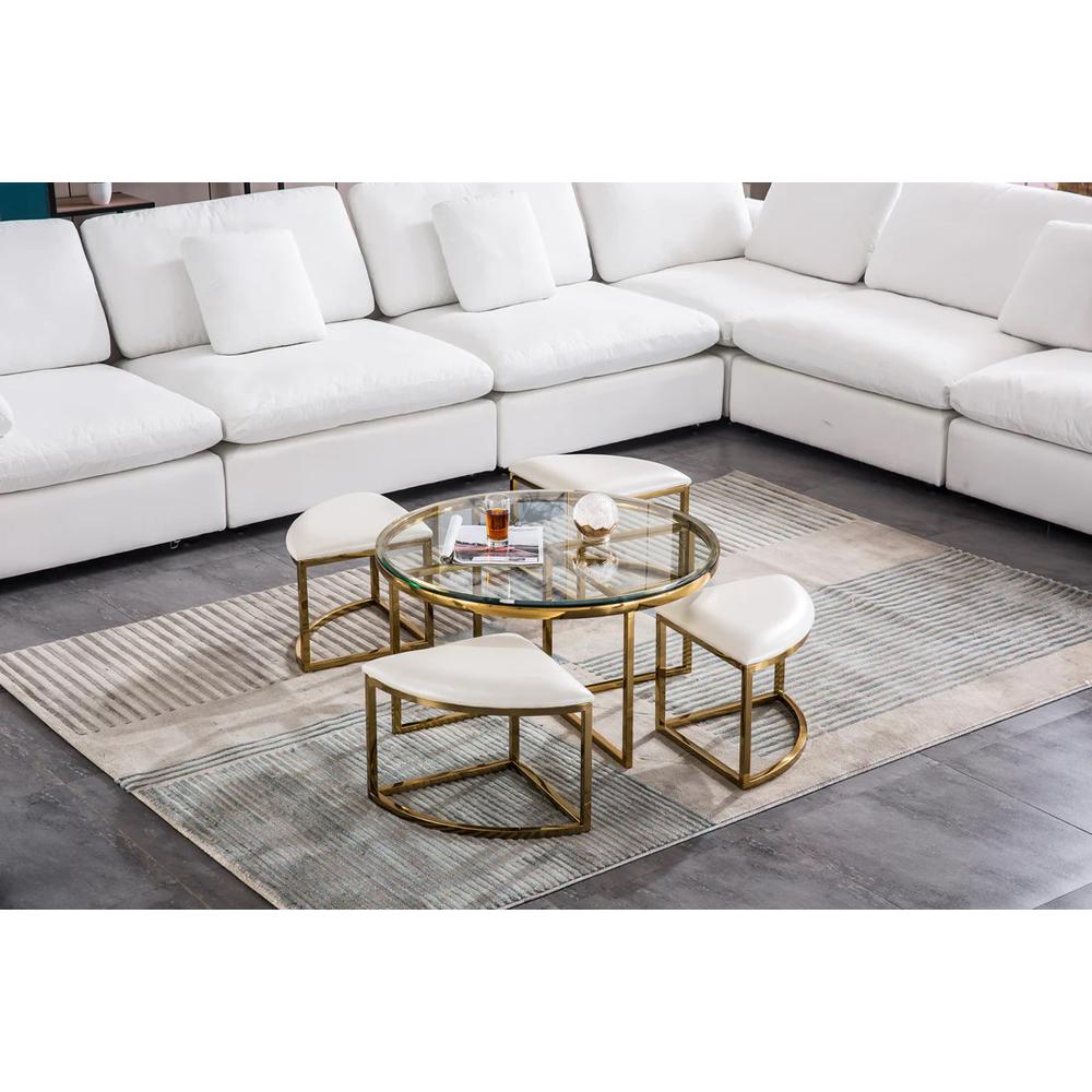 Round Coffee Table With 4 Stools 10Mm Clear Tempered Glass. Picture 10
