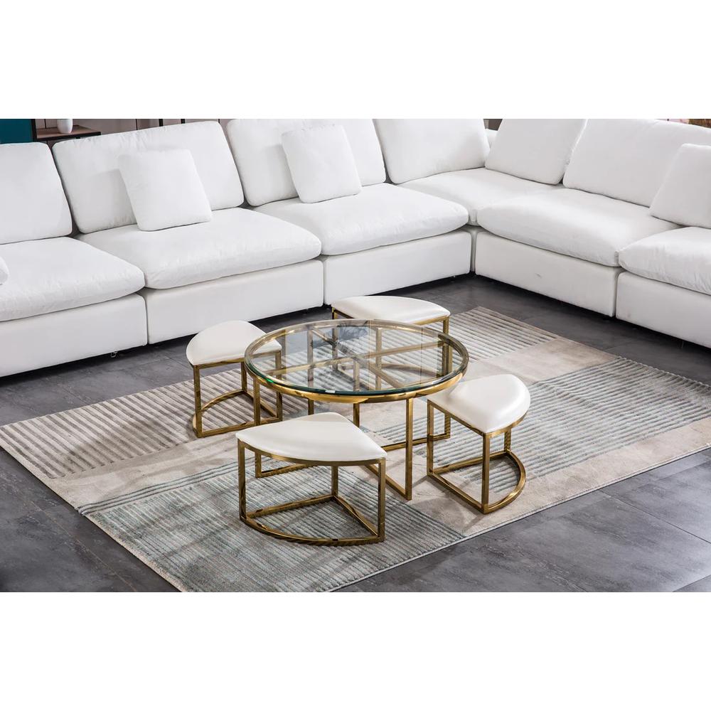 Round Coffee Table With 4 Stools 10Mm Clear Tempered Glass. Picture 11