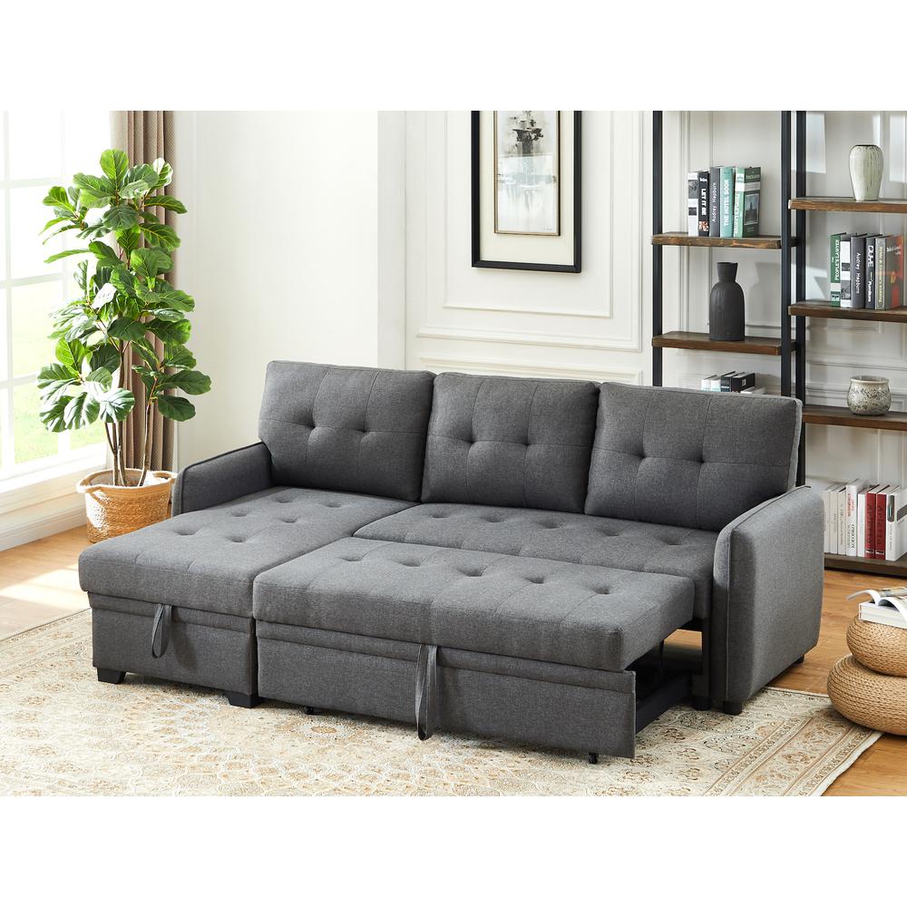 Sectional Sofa with Pull Out Sleeper Bed, Dark Gray. Picture 2