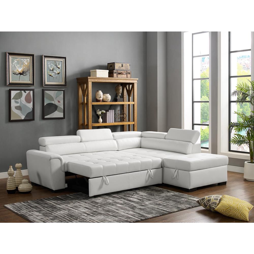 Right Hand Facing Sleeper Ottoman Sectional, White. Picture 2