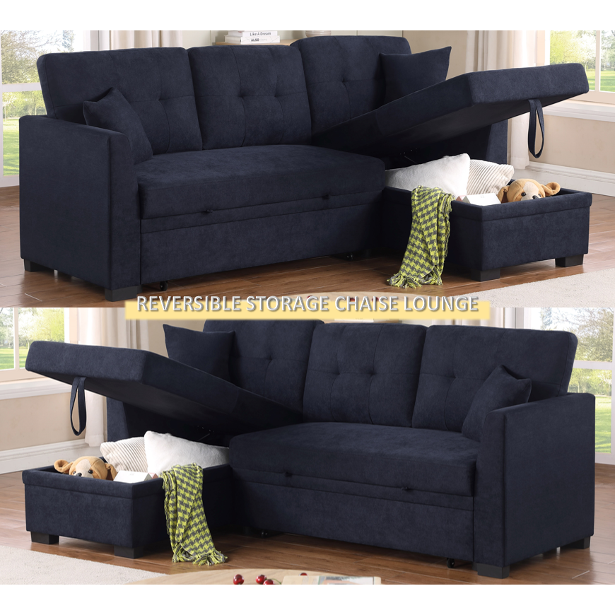 Reversible Sleeper Sectional Sofa with Storage Chaise and Pull Out Sleeper Bed. Picture 5