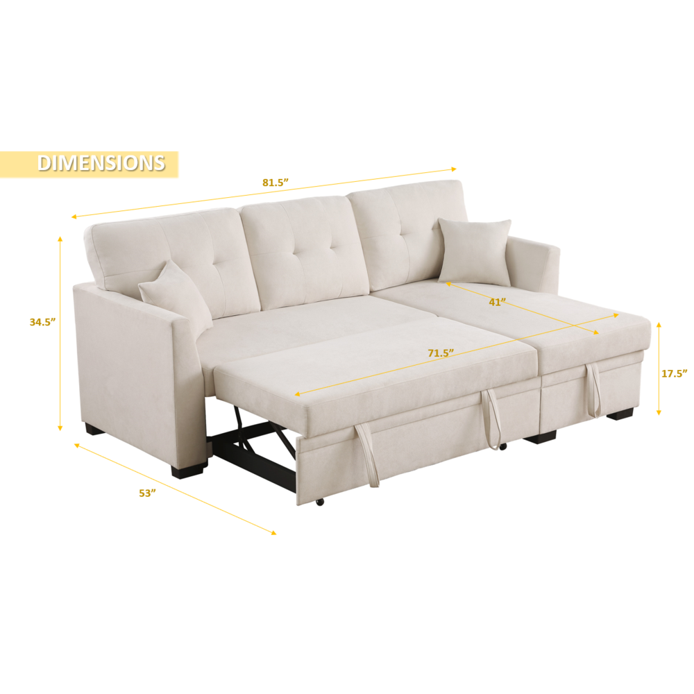 Reversible Sleeper Sectional Sofa with Storage Chaise and Pull Out Sleeper Bed. Picture 6