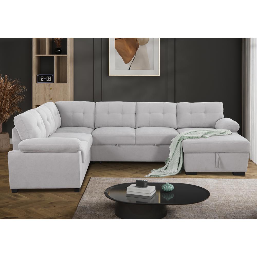 U-Shaped Tufted Sleeper Sectional Sofa. Picture 3