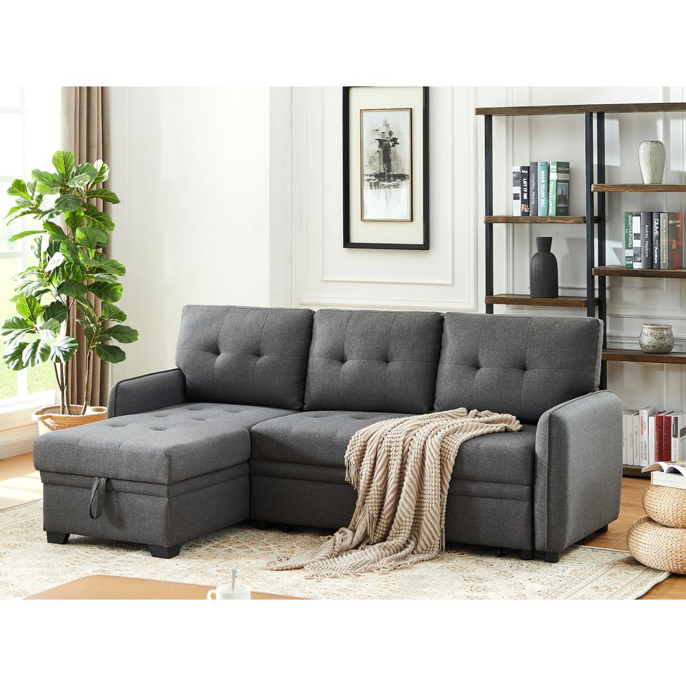 Sectional Sofa with Pull Out Sleeper Bed, Dark Gray. Picture 1