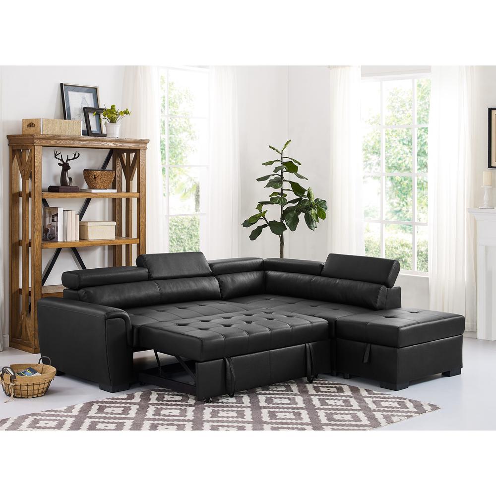 Right Hand Facing Sleeper Ottoman Sectional, Black. Picture 2