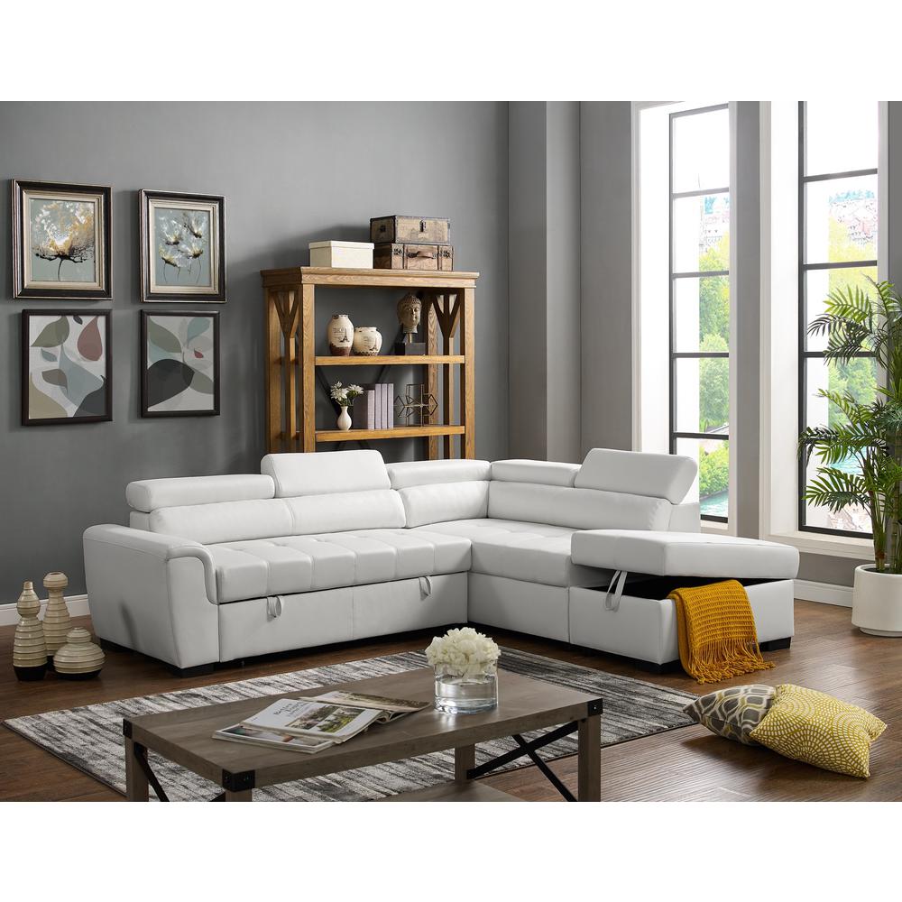Right Hand Facing Sleeper Ottoman Sectional, White. Picture 1