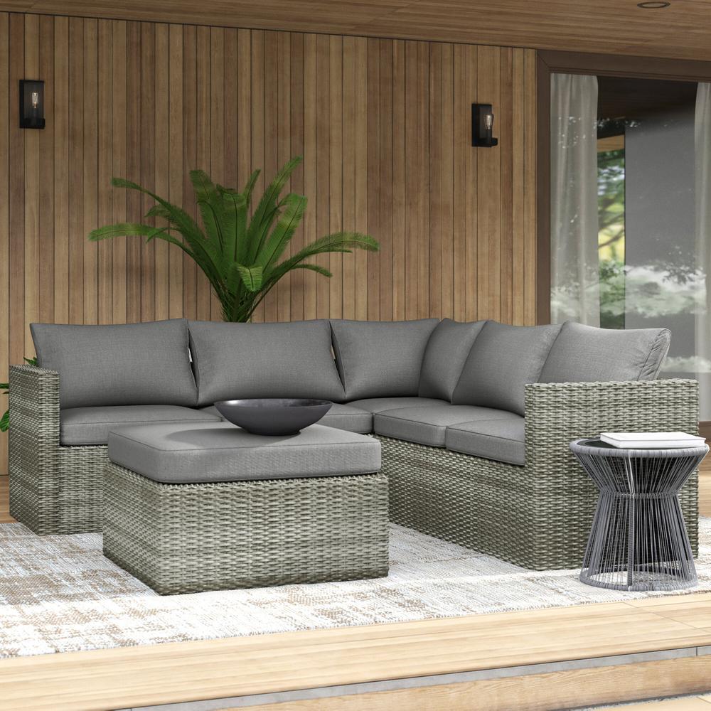 Wicker 4 Piece Outdoor Furniture Patio Sofa Set in Natural Gray Sectional. Picture 2