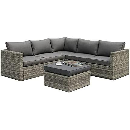 Wicker 4 Piece Outdoor Furniture Patio Sofa Set in Natural Gray Sectional. Picture 1