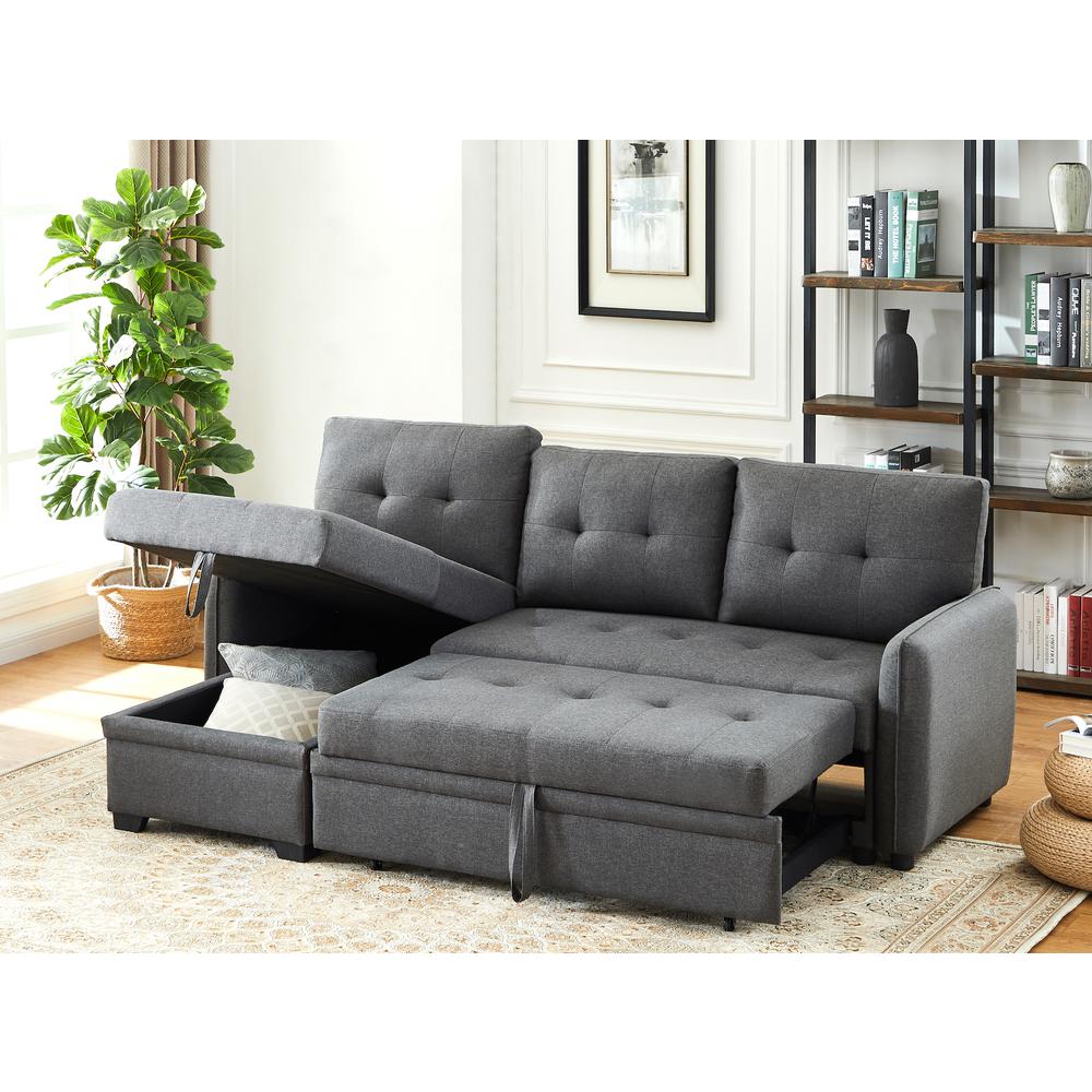 Sectional Sofa with Pull Out Sleeper Bed, Dark Gray. Picture 3
