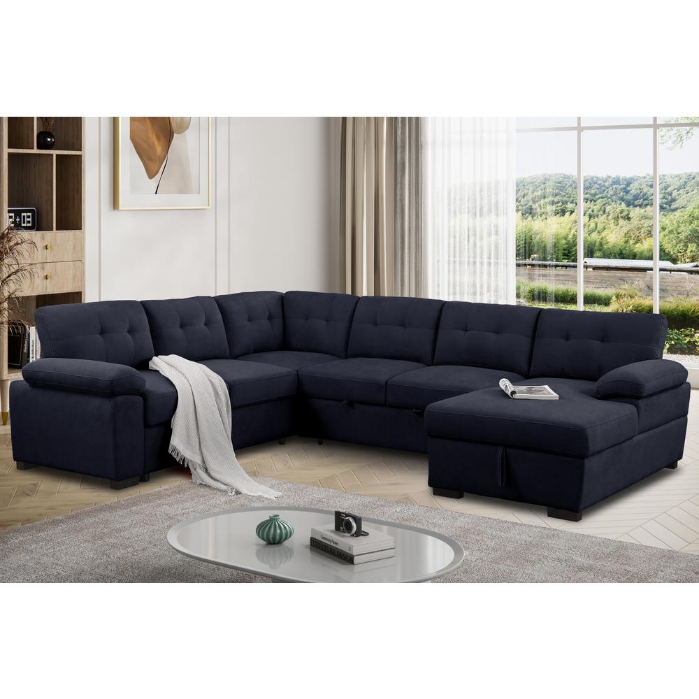 U-Shaped Tufted Sleeper Sectional Sofa. Picture 4