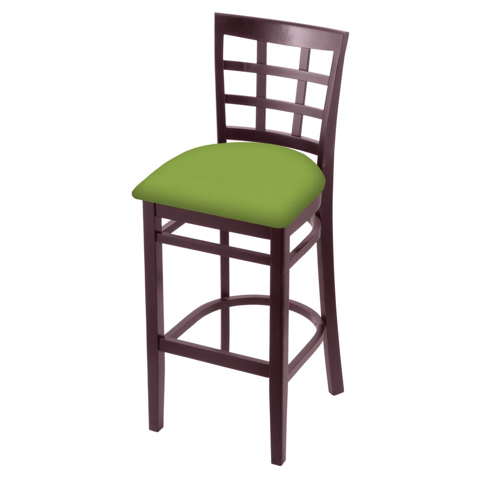 3130 30" Bar Stool with Dark Cherry Finish and Canter Kiwi Green Seat. Picture 1