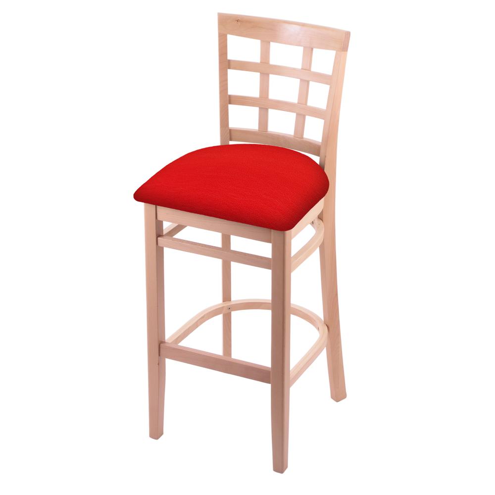 3130 30" Bar Stool with Natural Finish and Canter Red Seat. Picture 1