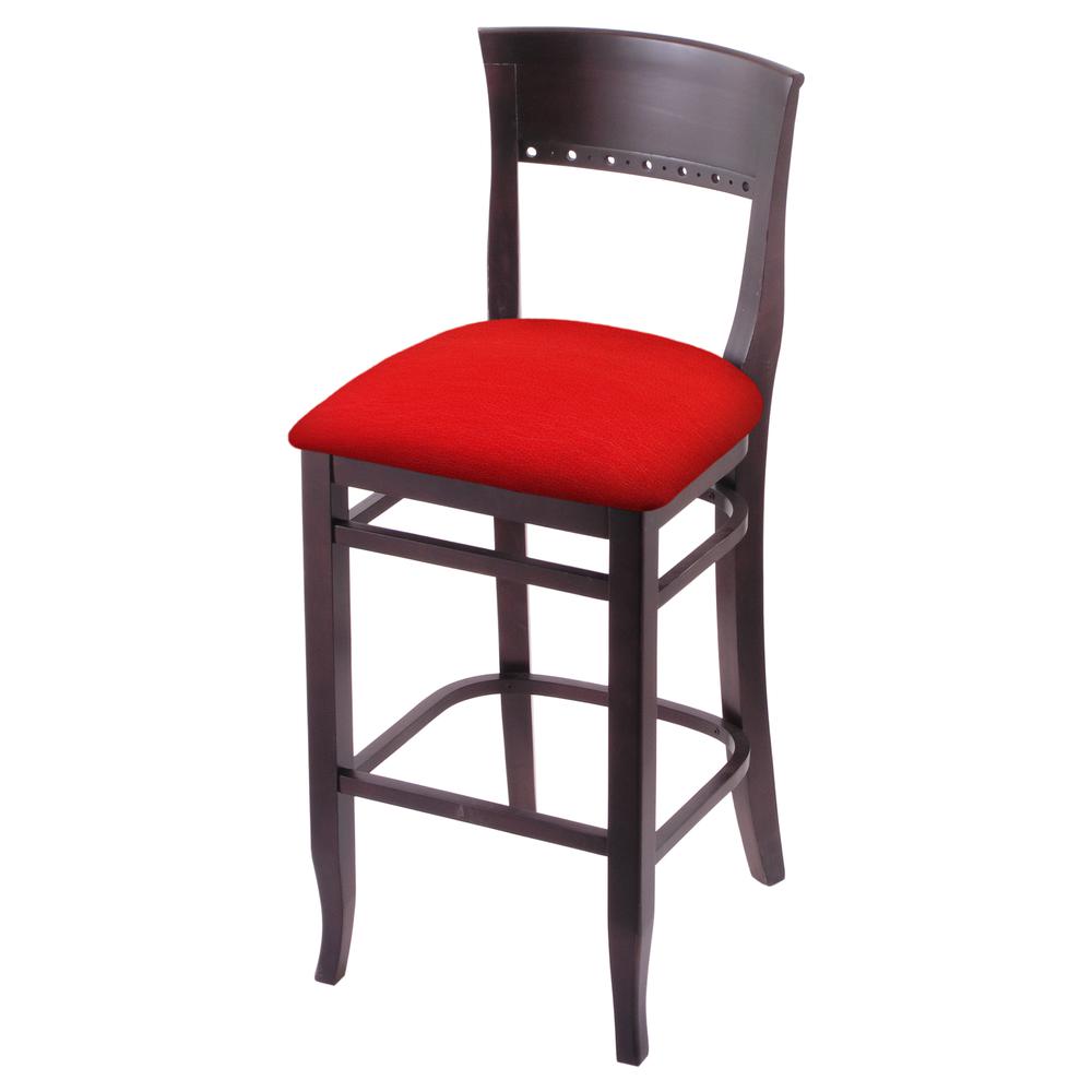 3160 30" Bar Stool with Dark Cherry Finish and Canter Red Seat. Picture 1