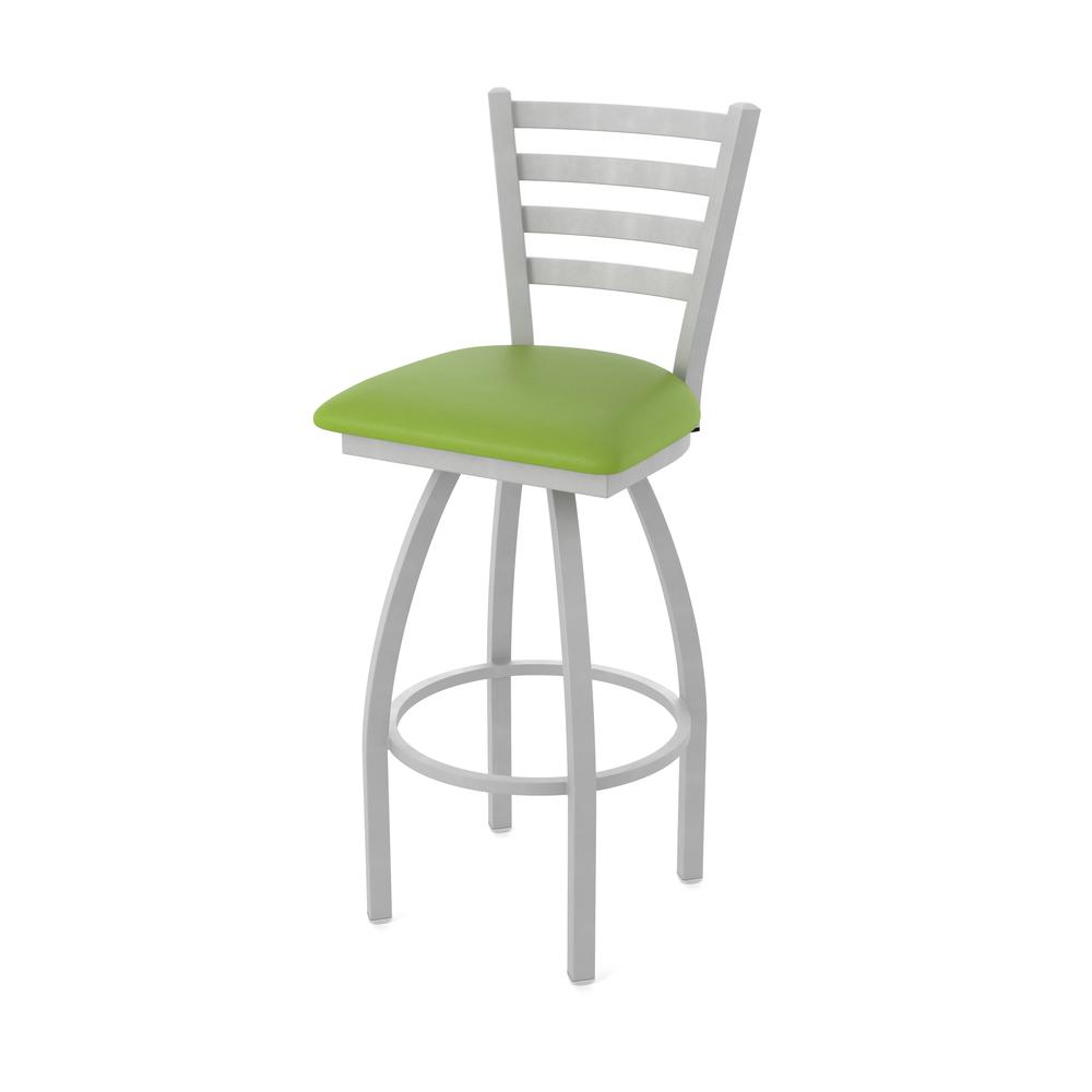 410 Jackie 36" Swivel Bar Stool with Anodized Nickel Finish and Canter Kiwi Green Seat. Picture 1