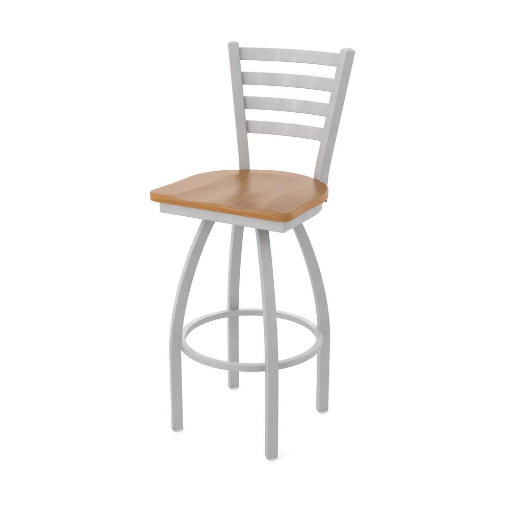 410 Jackie 36" Swivel Bar Stool with Anodized Nickel Finish and Medium Maple Seat. Picture 1