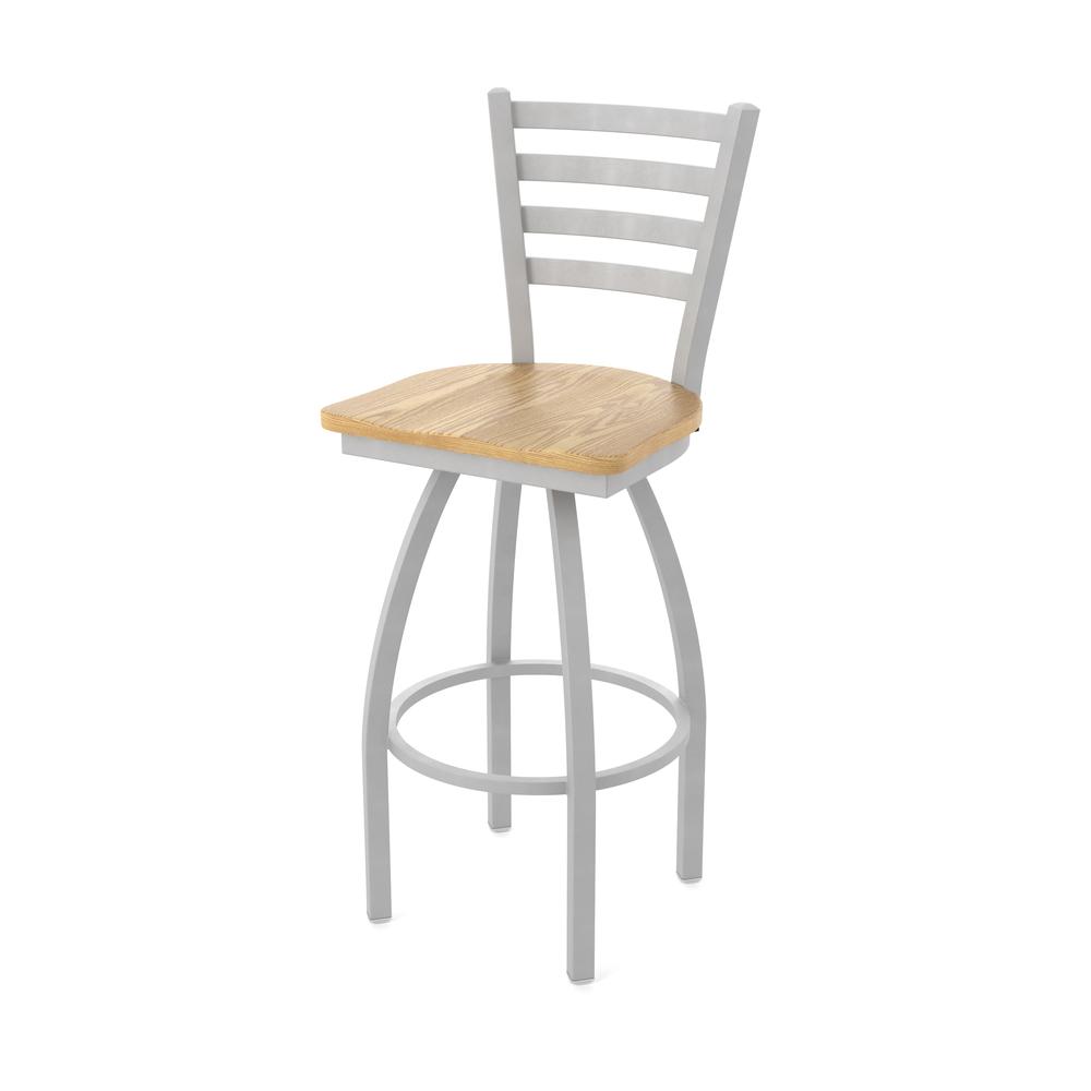 410 Jackie 36" Swivel Bar Stool with Anodized Nickel Finish and Natural Oak Seat. Picture 1