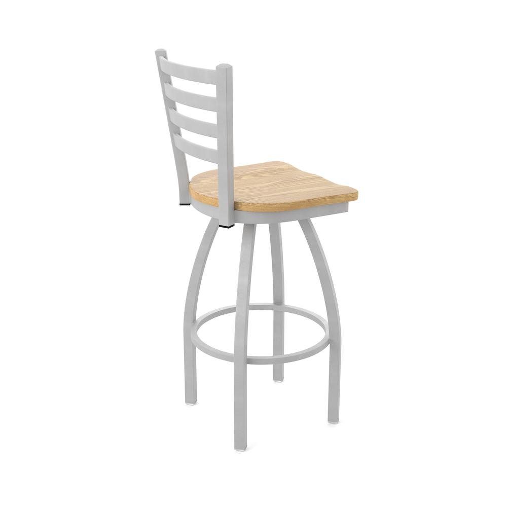 410 Jackie 36" Swivel Bar Stool with Anodized Nickel Finish and Natural Oak Seat. Picture 2