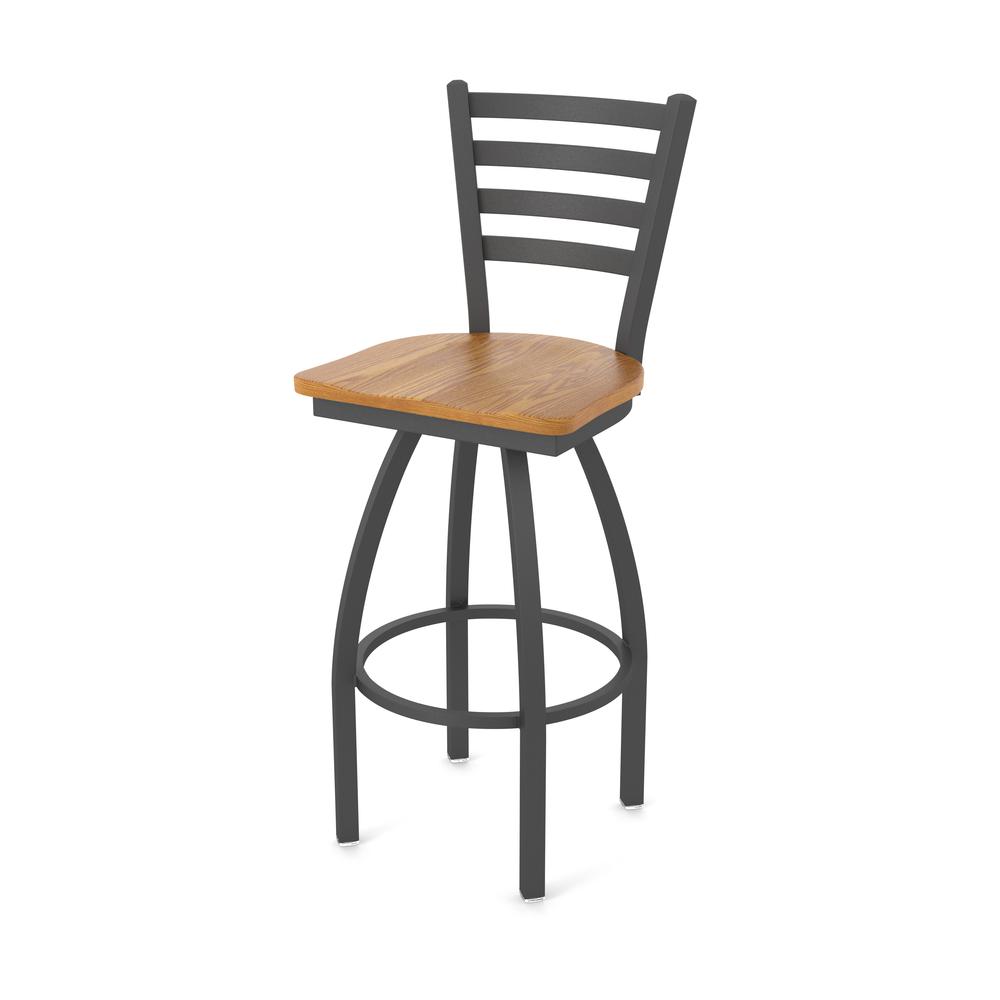 410 Jackie 36" Swivel Bar Stool with Pewter Finish and Medium Oak Seat. Picture 1