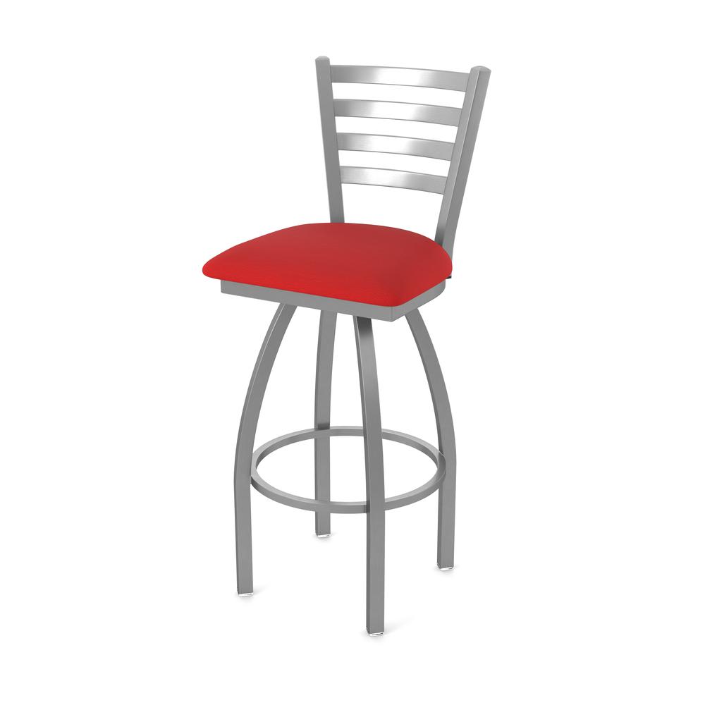 410 Jackie Stainless Steel 30" Swivel Bar Stool with Canter Red Seat. Picture 1