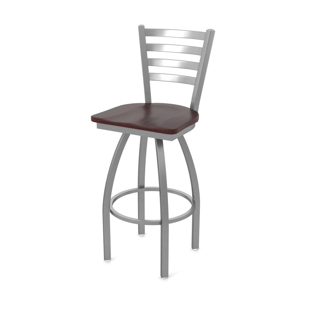 410 Jackie Stainless Steel 30" Swivel Bar Stool with Dark Cherry Maple Seat. Picture 1