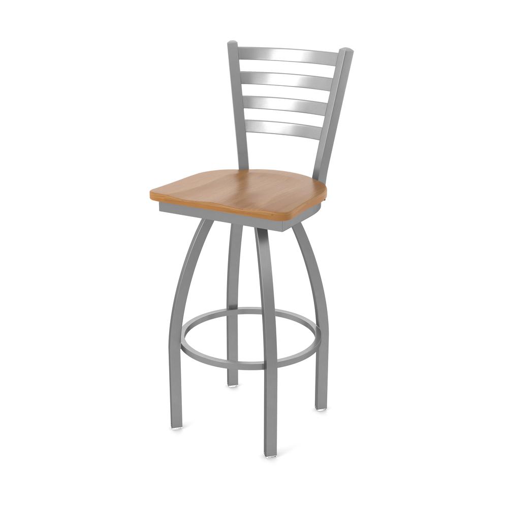 410 Jackie Stainless Steel 30" Swivel Bar Stool with Medium Maple Seat. Picture 1