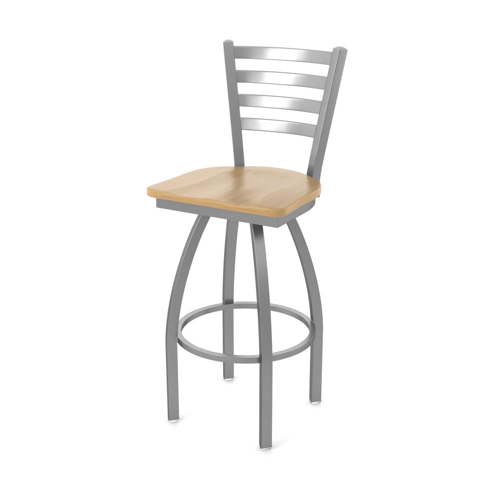 410 Jackie Stainless Steel 30" Swivel Bar Stool with Natural Maple Seat. Picture 1