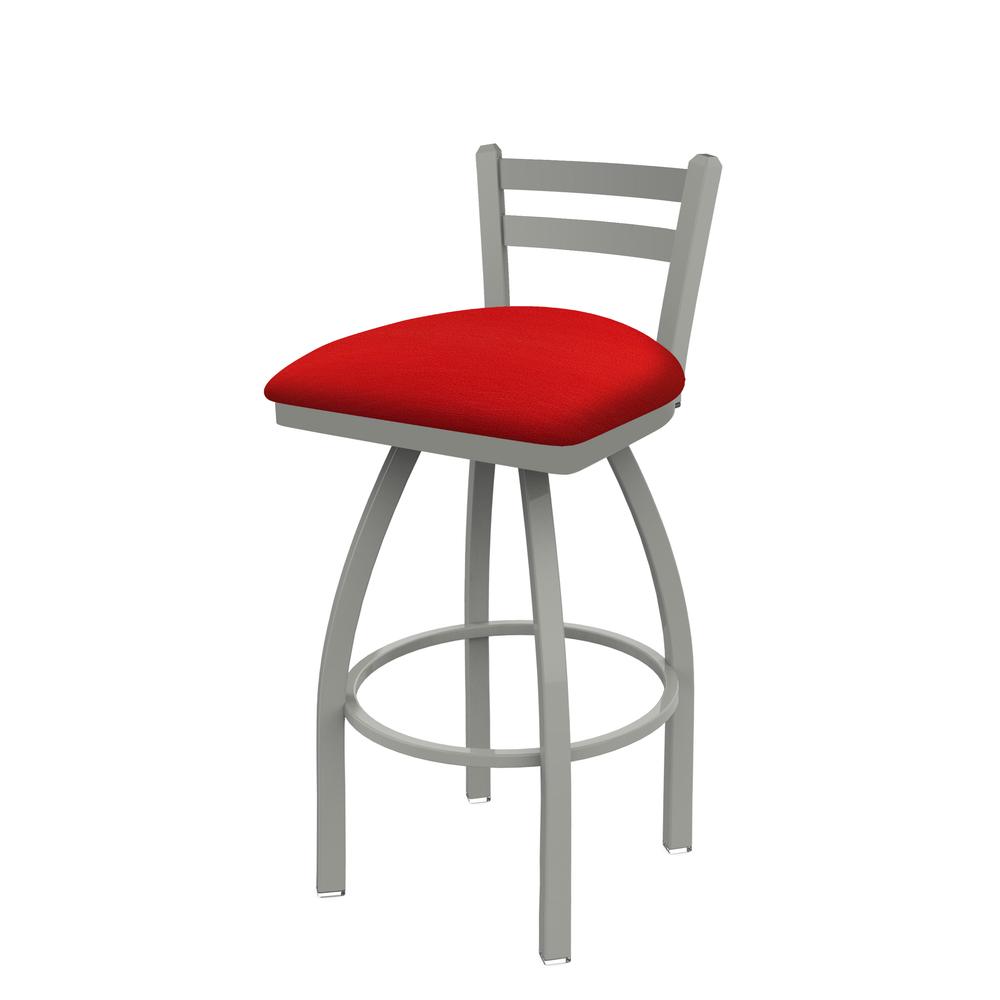 411 Jackie 30" Low Back Swivel Bar Stool with Anodized Nickel Finish and Canter Red Seat. Picture 1