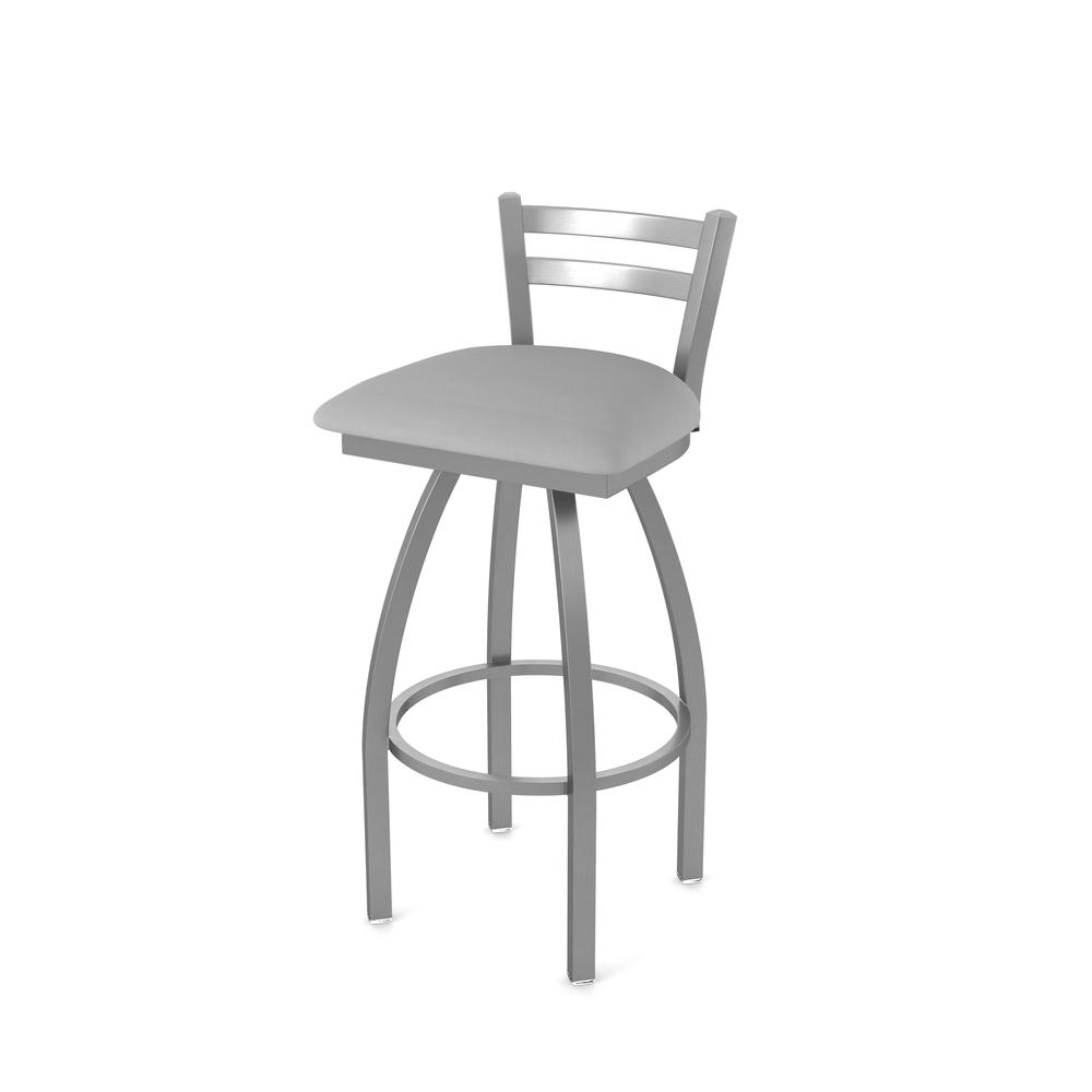 411 Jackie Low Back Stainless Steel 30" Swivel Bar Stool with Canter Folkstone Grey Seat. Picture 1
