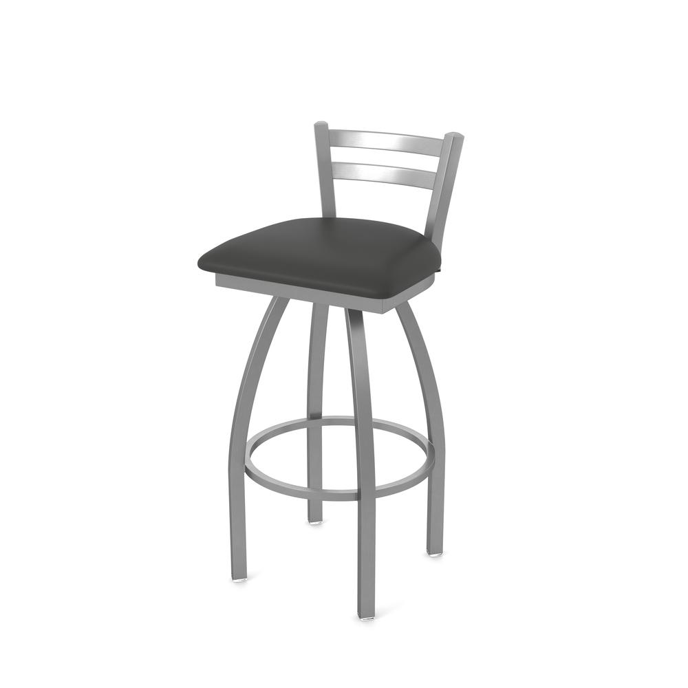 411 Jackie Low Back Stainless Steel 30" Swivel Bar Stool with Canter Iron Seat. Picture 1