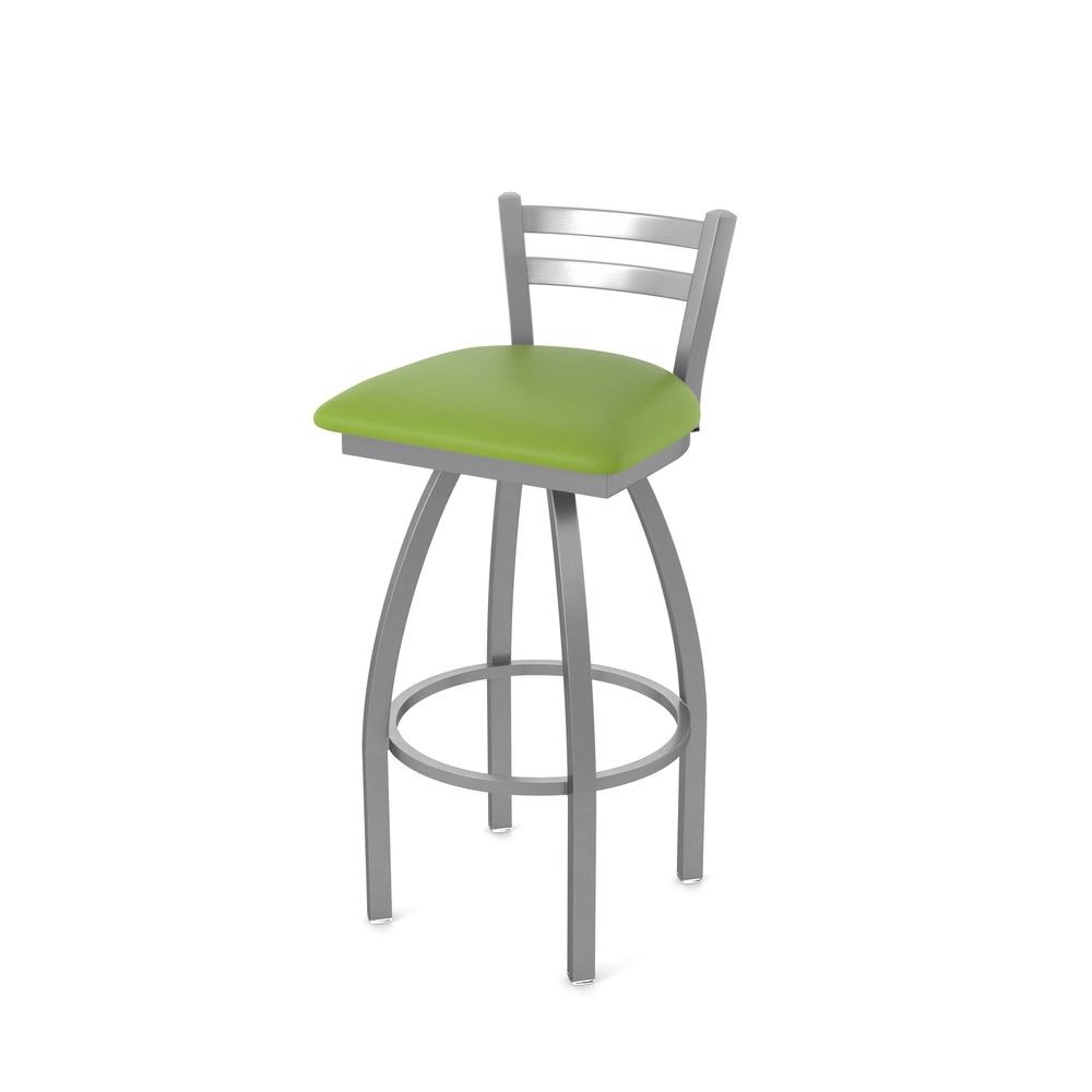 411 Jackie Low Back Stainless Steel 30" Swivel Bar Stool with Canter Kiwi Green Seat. Picture 1