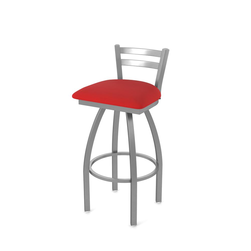 411 Jackie Low Back Stainless Steel 30" Swivel Bar Stool with Canter Red Seat. Picture 1