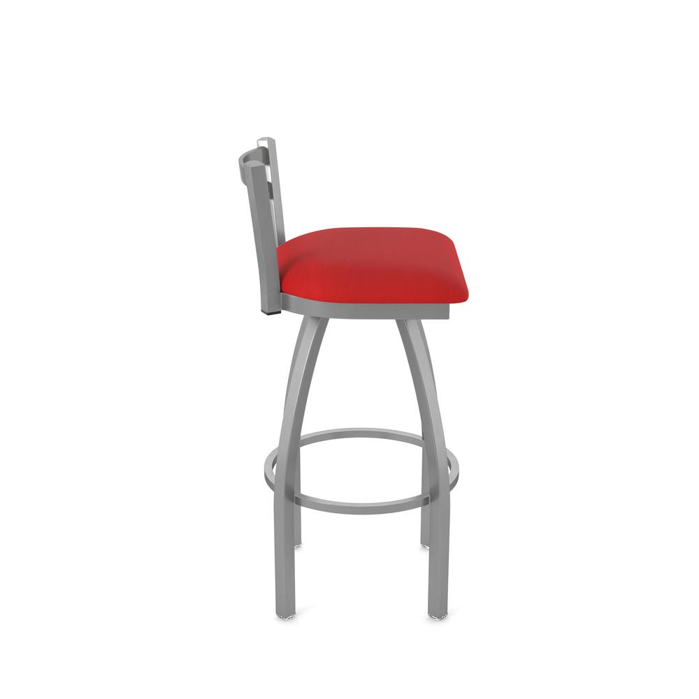 411 Jackie Low Back Stainless Steel 30" Swivel Bar Stool with Canter Red Seat. Picture 4