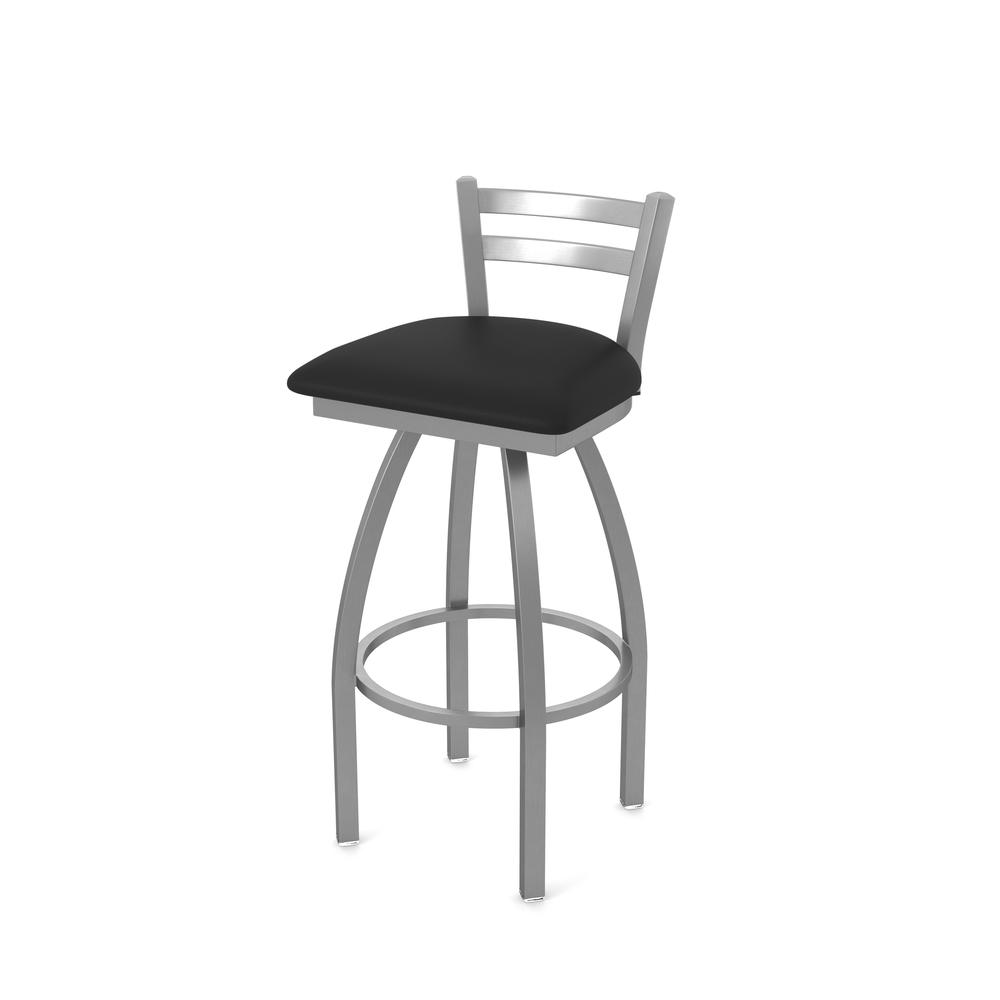 411 Jackie Low Back Stainless Steel 30" Swivel Bar Stool with Black Vinyl Seat. Picture 1