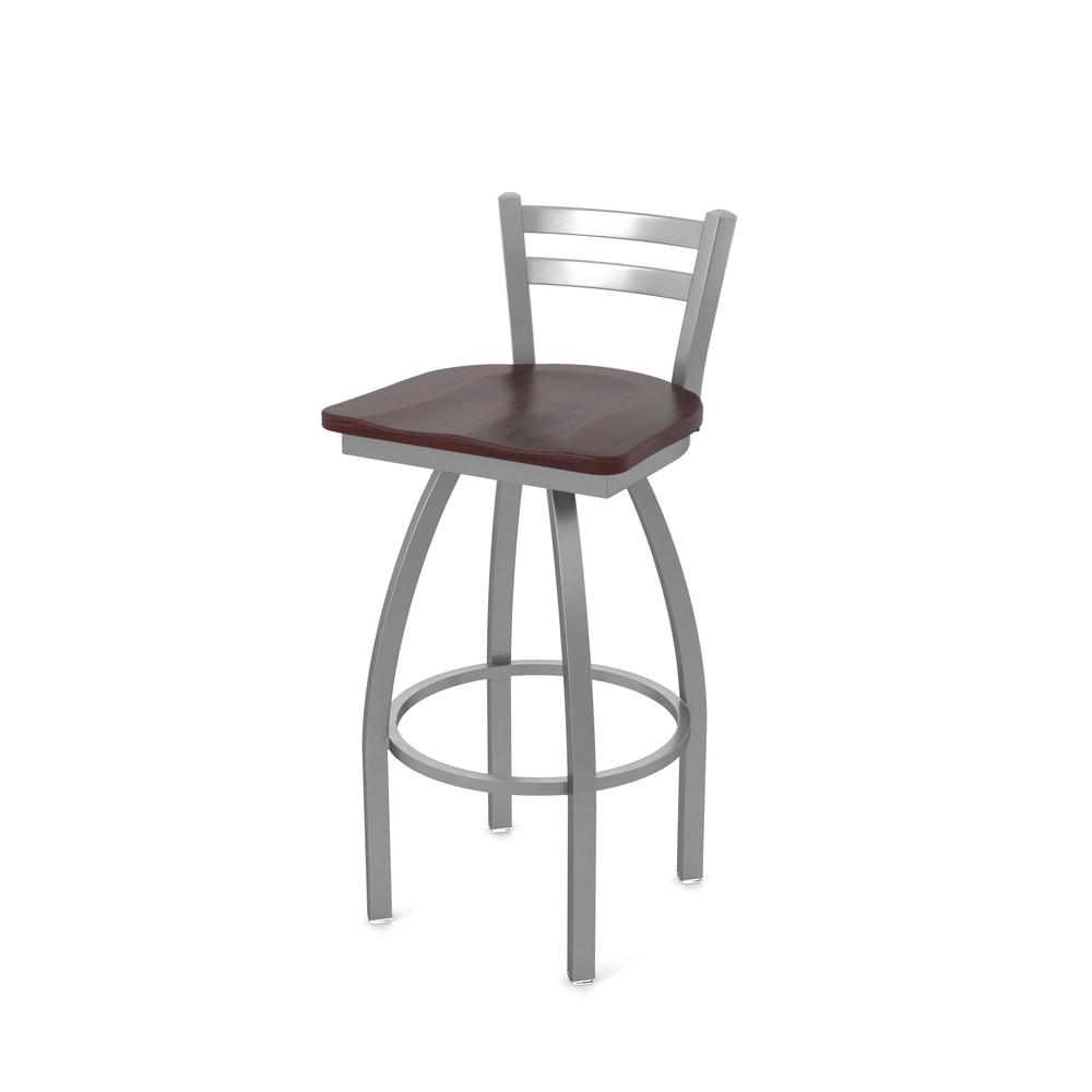 411 Jackie Low Back Stainless Steel 30" Swivel Bar Stool with Dark Cherry Maple Seat. Picture 1
