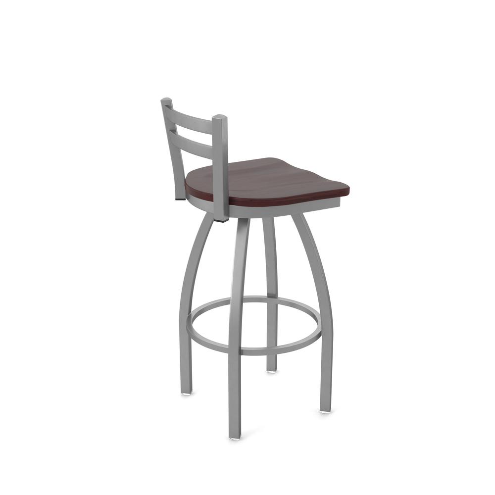411 Jackie Low Back Stainless Steel 30" Swivel Bar Stool with Dark Cherry Maple Seat. Picture 2