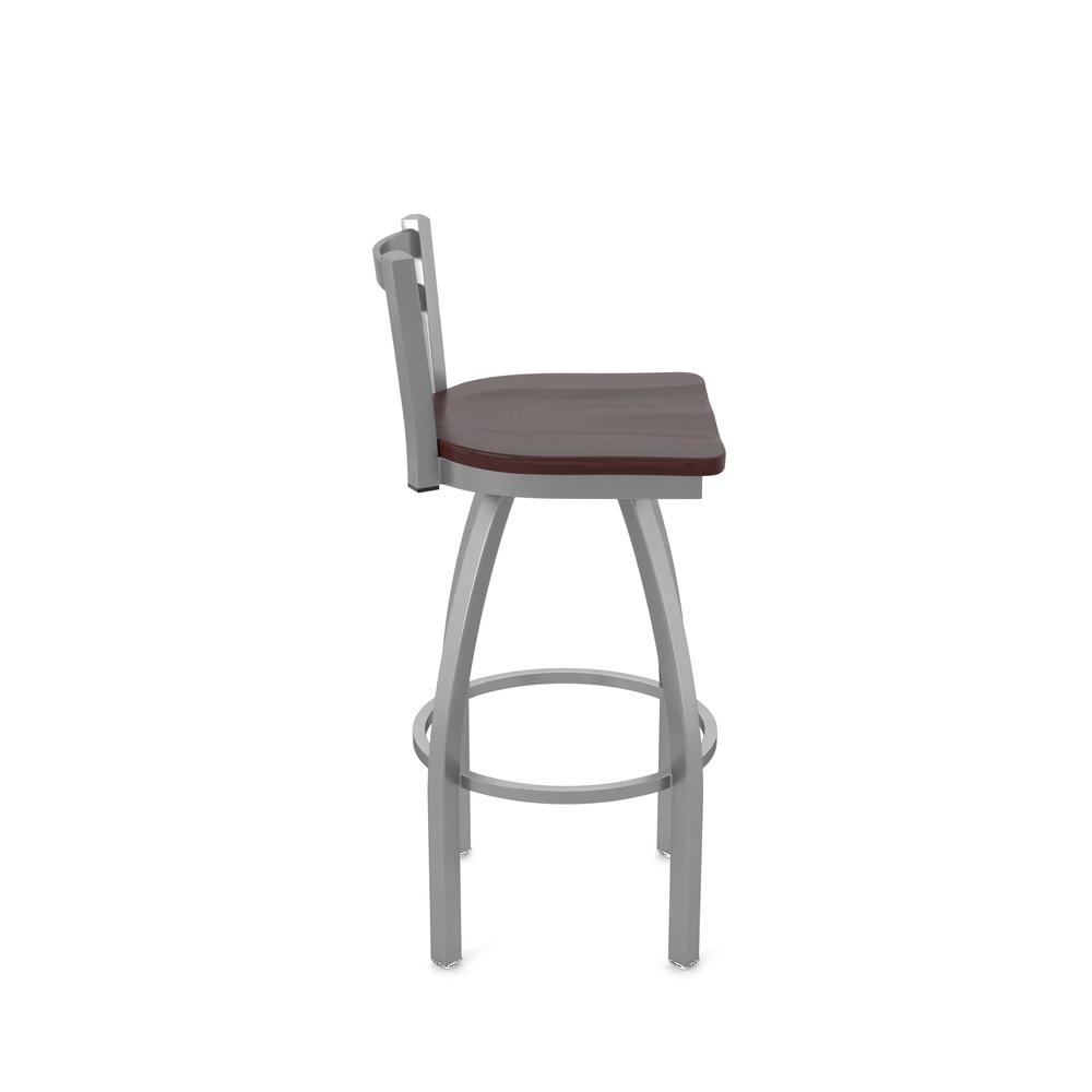 411 Jackie Low Back Stainless Steel 30" Swivel Bar Stool with Dark Cherry Maple Seat. Picture 4