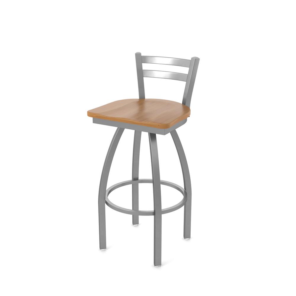 411 Jackie Low Back Stainless Steel 30" Swivel Bar Stool with Medium Maple Seat. Picture 1