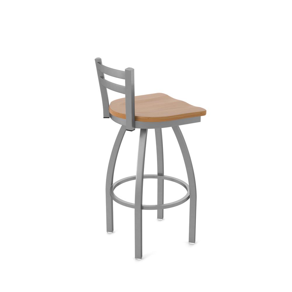 411 Jackie Low Back Stainless Steel 30" Swivel Bar Stool with Medium Maple Seat. Picture 2
