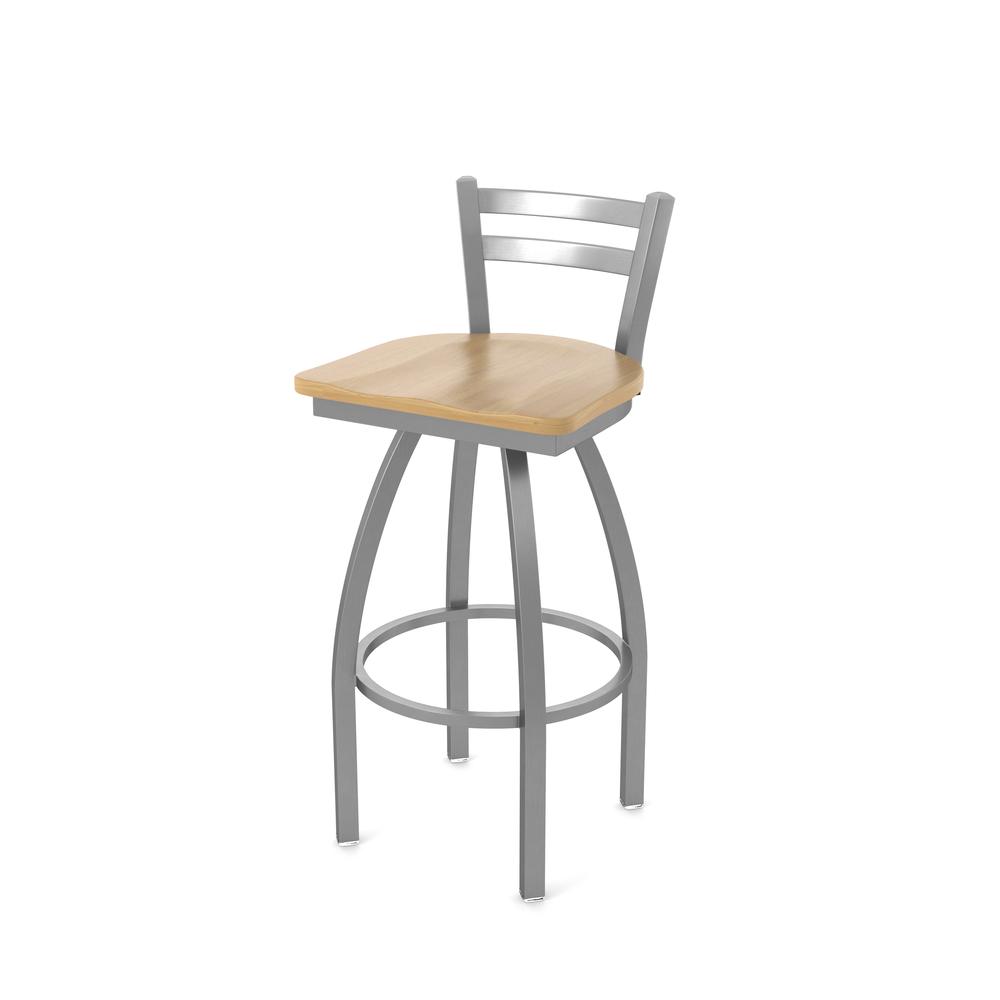 411 Jackie Low Back Stainless Steel 30" Swivel Bar Stool with Natural Maple Seat. Picture 1