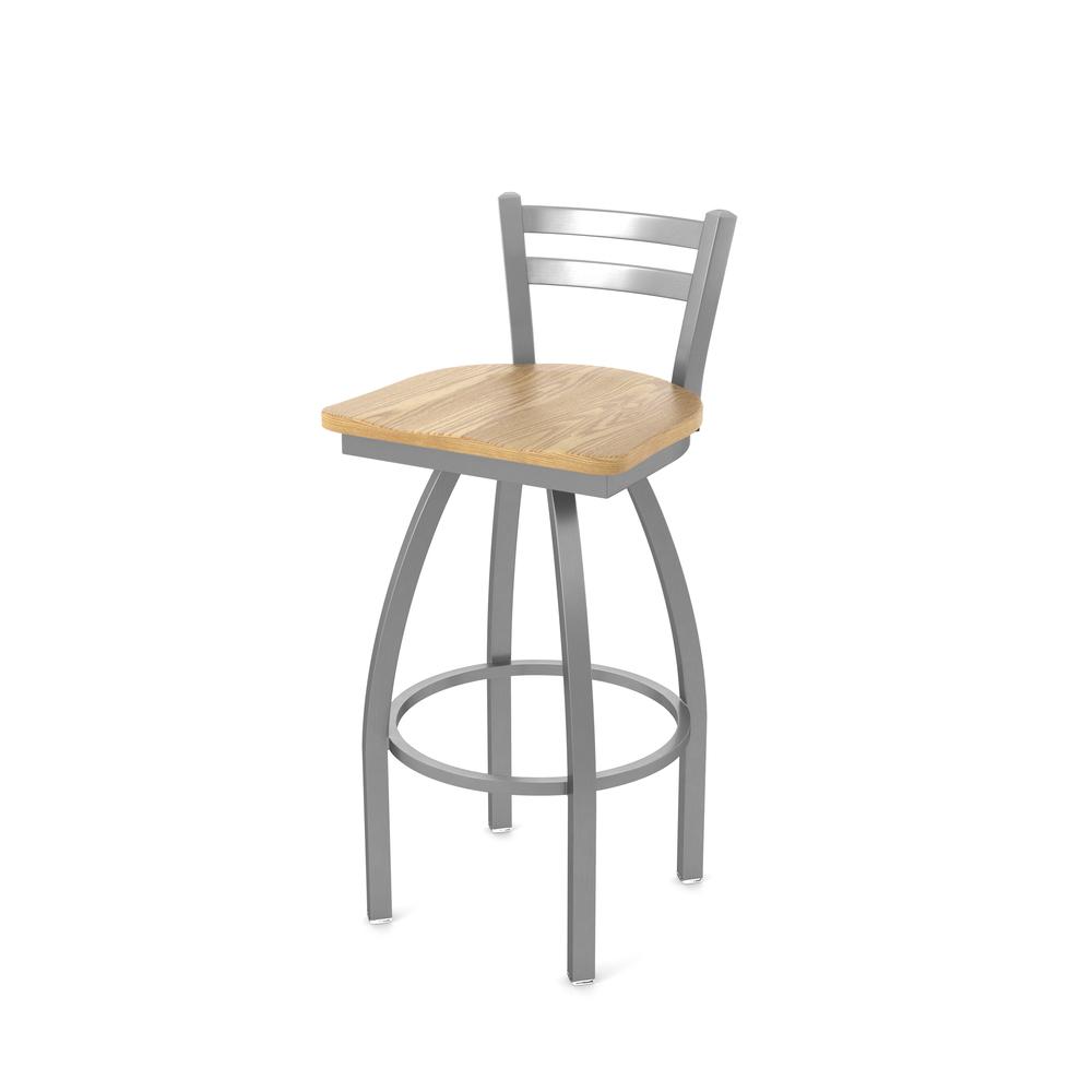 411 Jackie Low Back Stainless Steel 30" Swivel Bar Stool with Natural Oak Seat. Picture 1