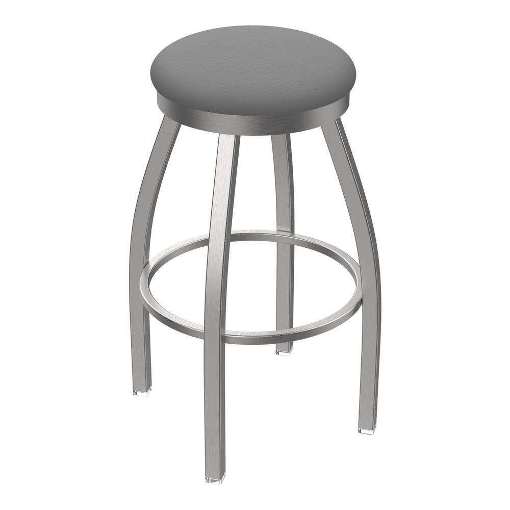 802 Misha Stainless Steel 30" Swivel Bar Stool with Canter Folkstone Grey Seat. Picture 1