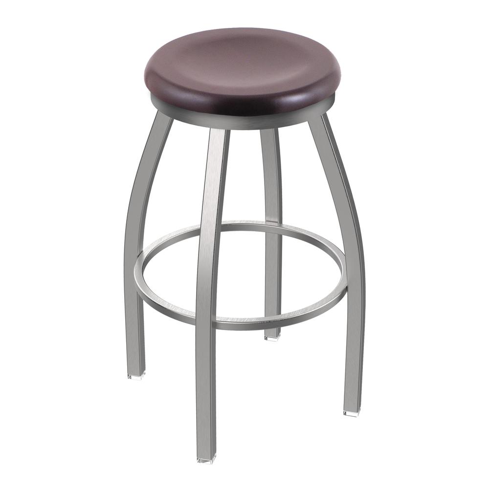 802 Misha Stainless Steel 30" Swivel Bar Stool with Dark Cherry Maple Seat. Picture 1