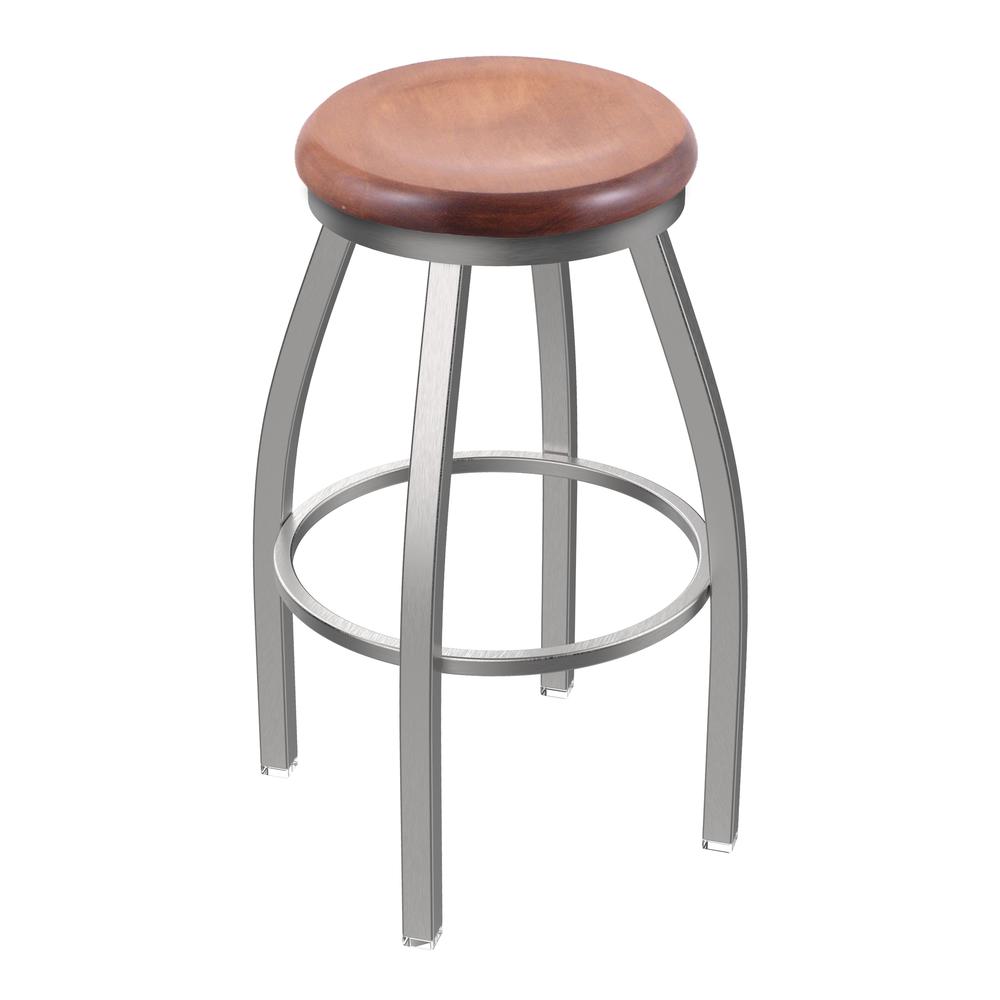802 Misha Stainless Steel 30" Swivel Bar Stool with Medium Maple Seat. Picture 1
