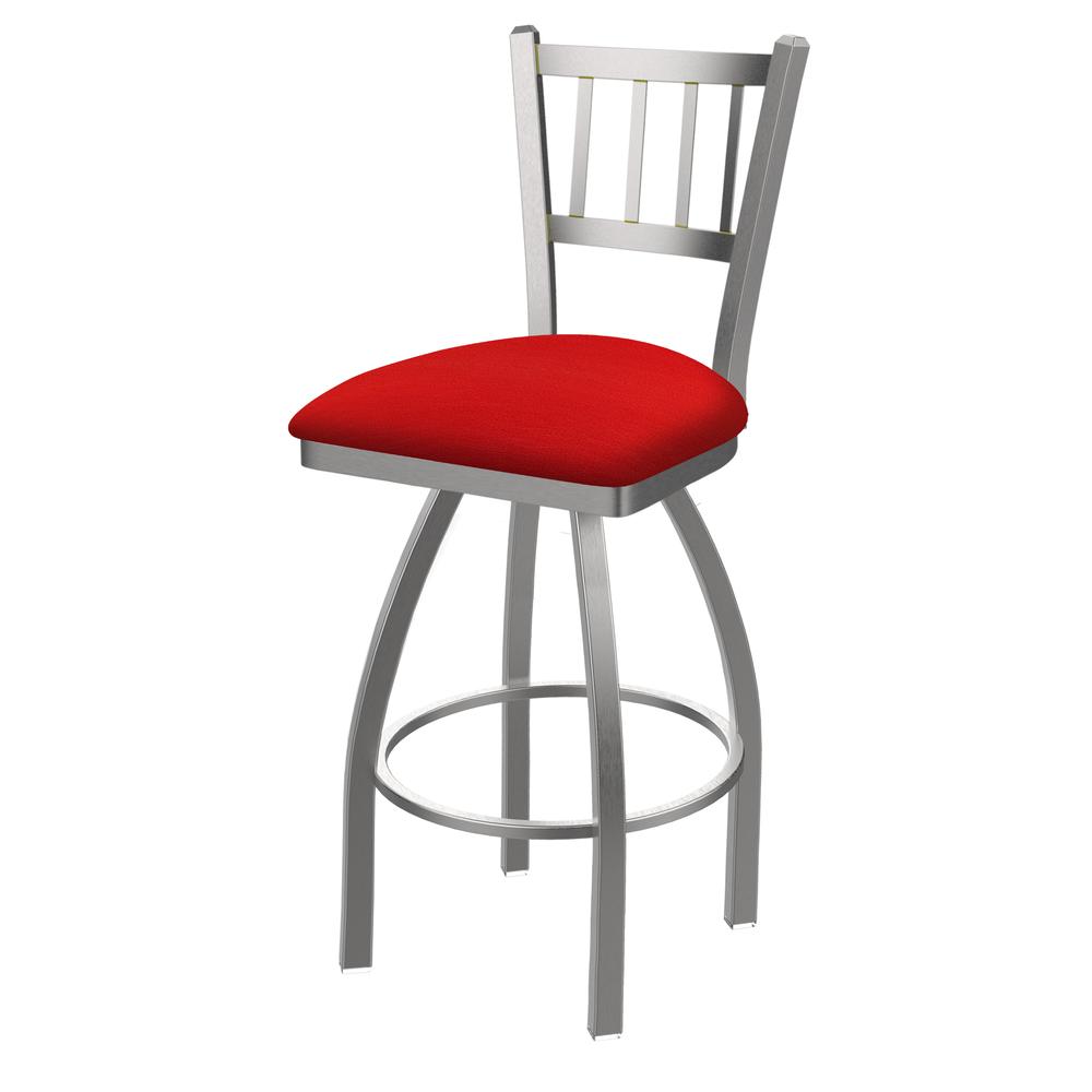 810 Contessa Stainless Steel 30" Swivel Bar Stool with Canter Red Seat. Picture 1