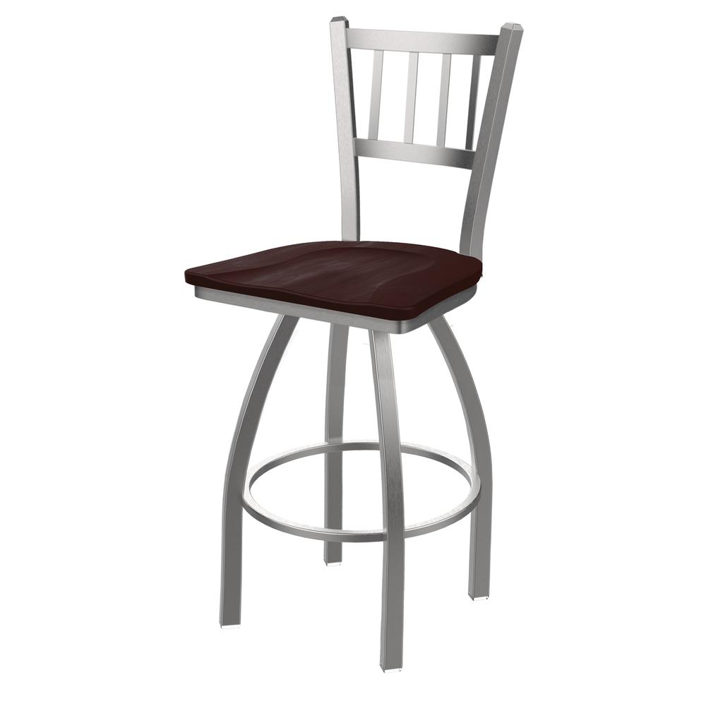 810 Contessa Stainless Steel 30" Swivel Bar Stool with Dark Cherry Maple Seat. Picture 1